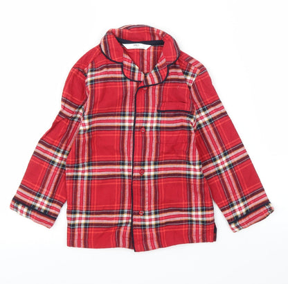 M&S Girls Red Plaid  Basic Button-Up Size 3-4 Years
