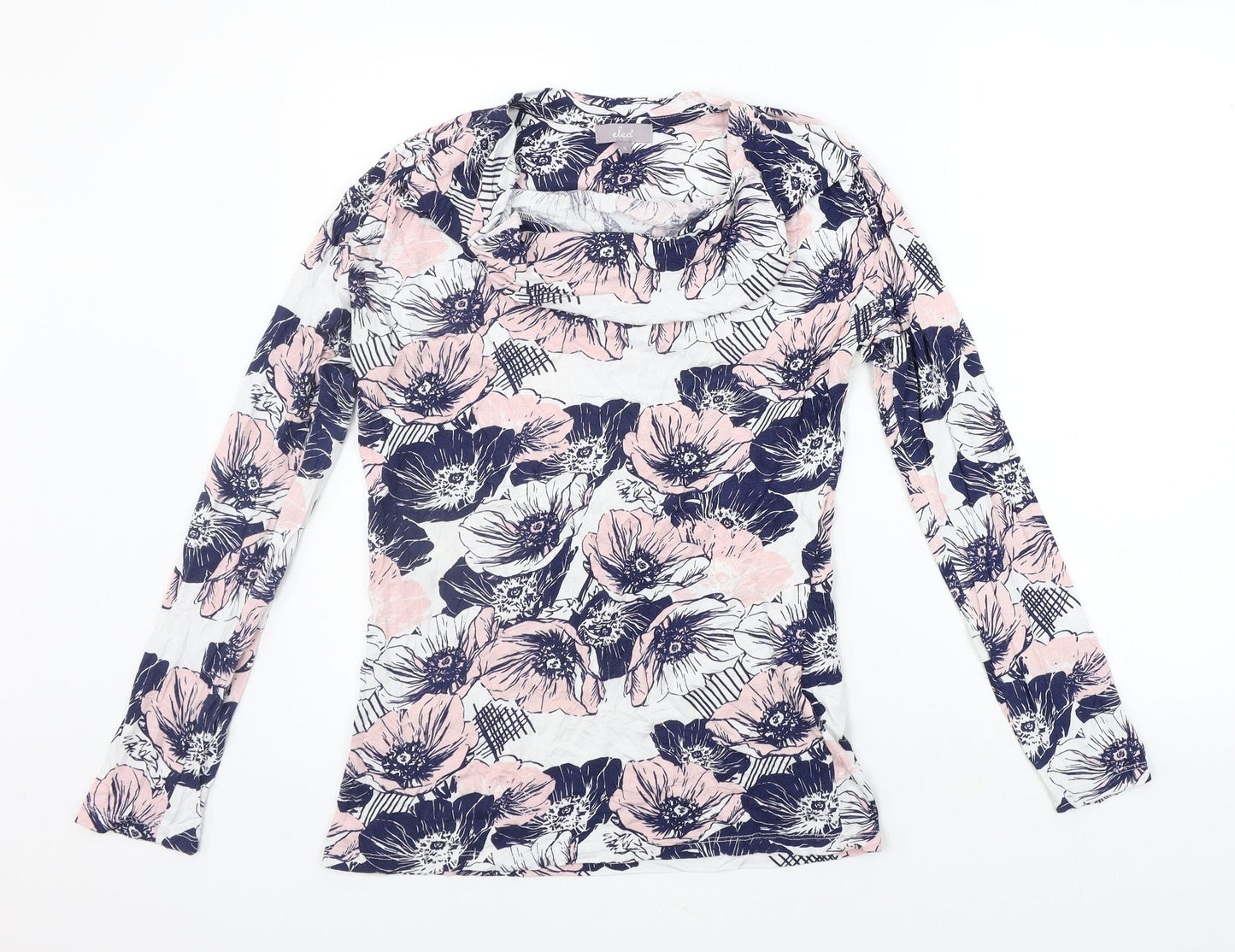 elea Womens Blue Floral  Basic T-Shirt Size S