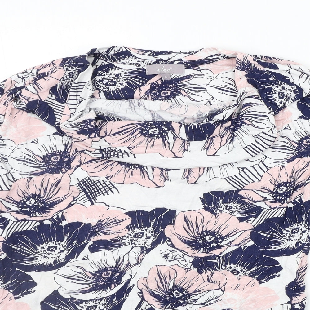 elea Womens Blue Floral  Basic T-Shirt Size S