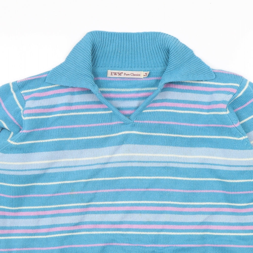 EWM Womens Blue Striped  Pullover Jumper Size M