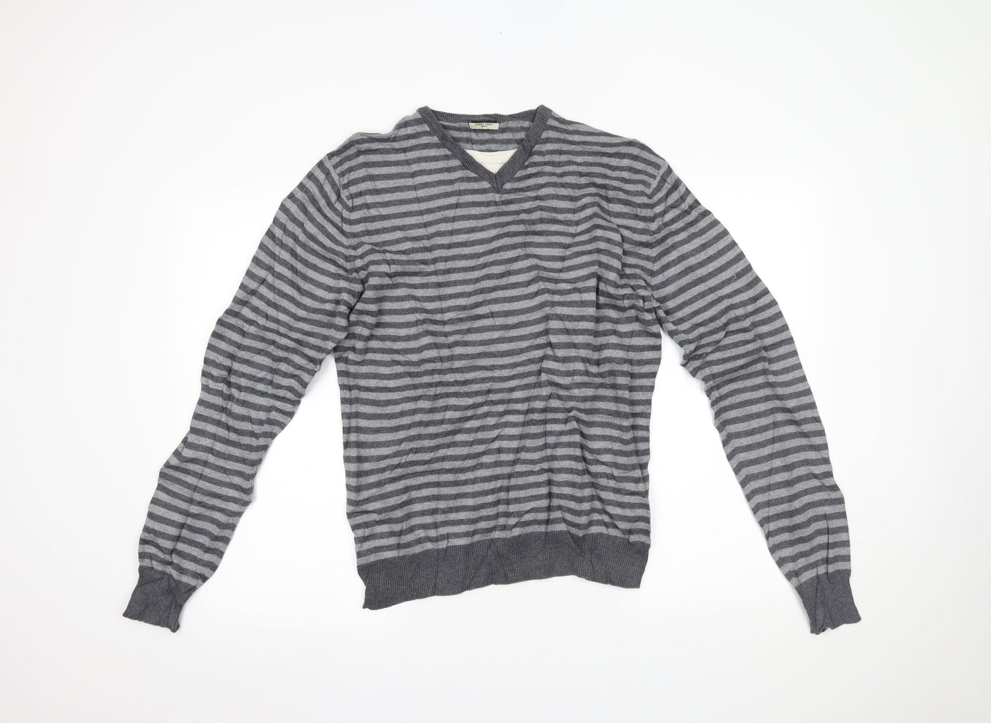 DUNNES Mens Grey Striped  Pullover Jumper Size M
