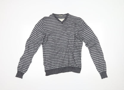 DUNNES Mens Grey Striped  Pullover Jumper Size M