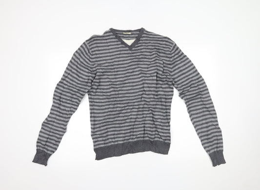 DUNNES Mens Grey Striped  Pullover Jumper Size M