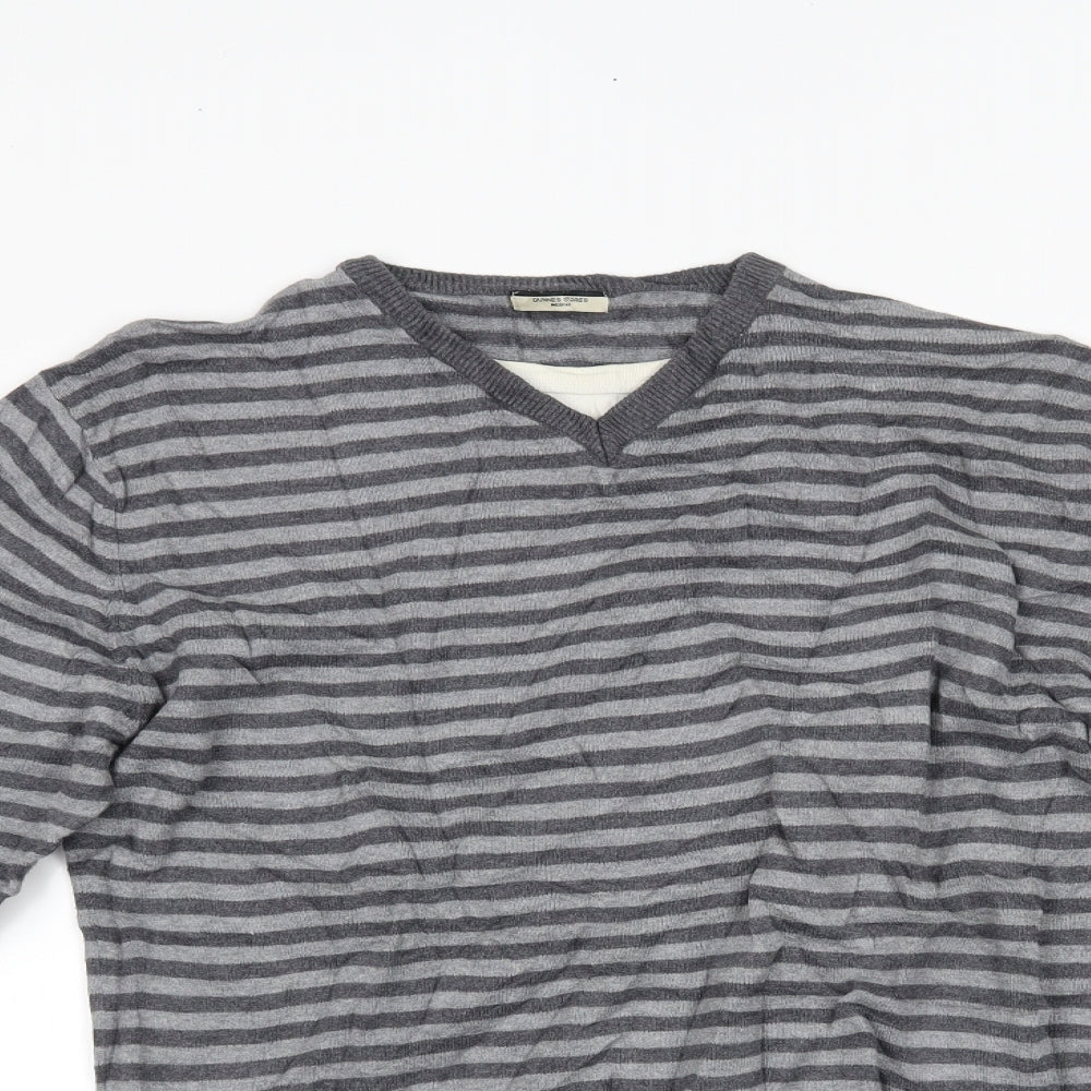 DUNNES Mens Grey Striped  Pullover Jumper Size M