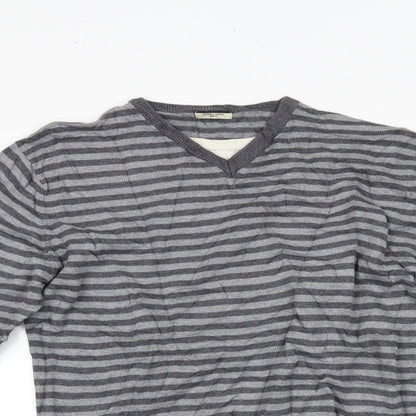DUNNES Mens Grey Striped  Pullover Jumper Size M