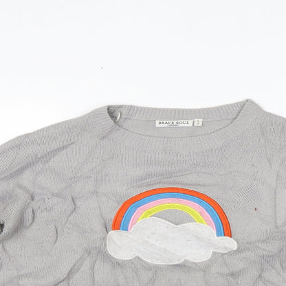 Womens UK Size 12 Brave Soul Grey Pullover Jumper