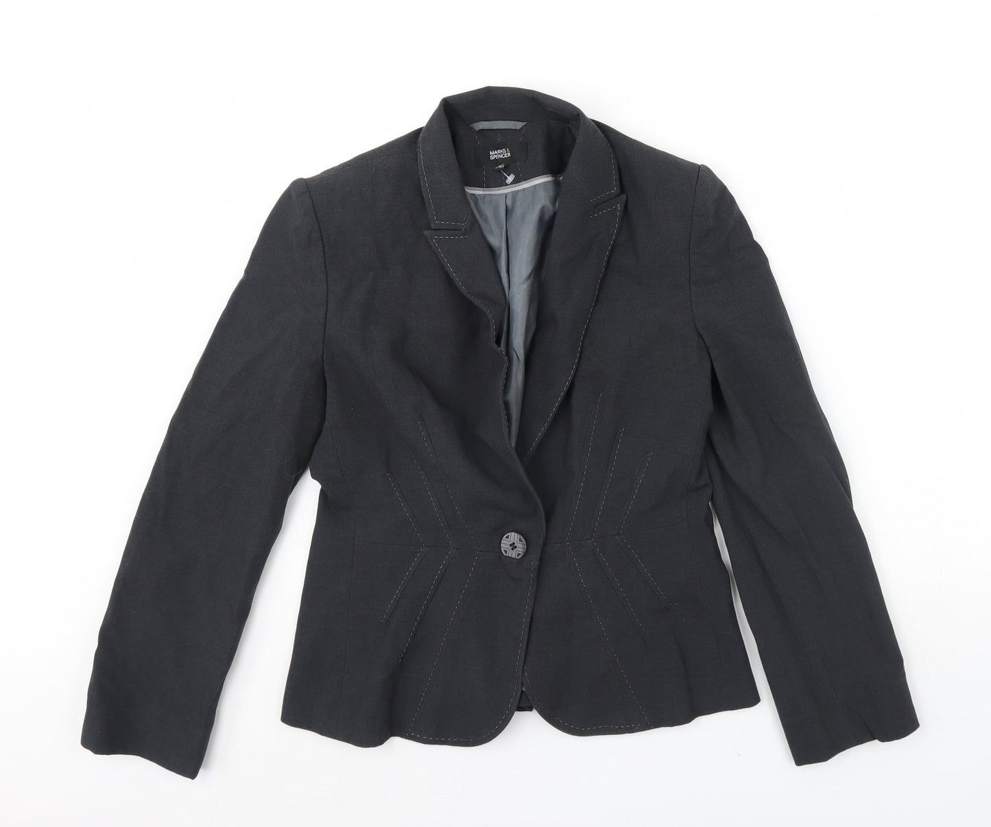 m&s Womens Grey   Jacket Blazer Size 12  - Shoulder Pads