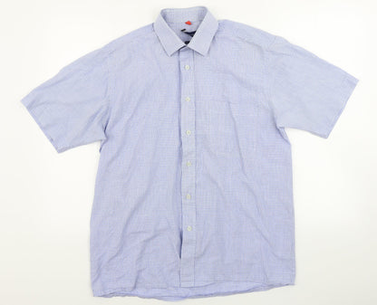 Tom Hagan Mens Blue Check   Button-Up Size M