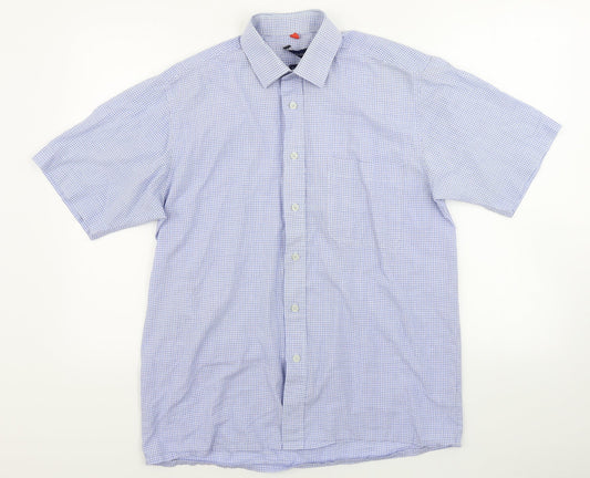 Tom Hagan Mens Blue Check   Button-Up Size M