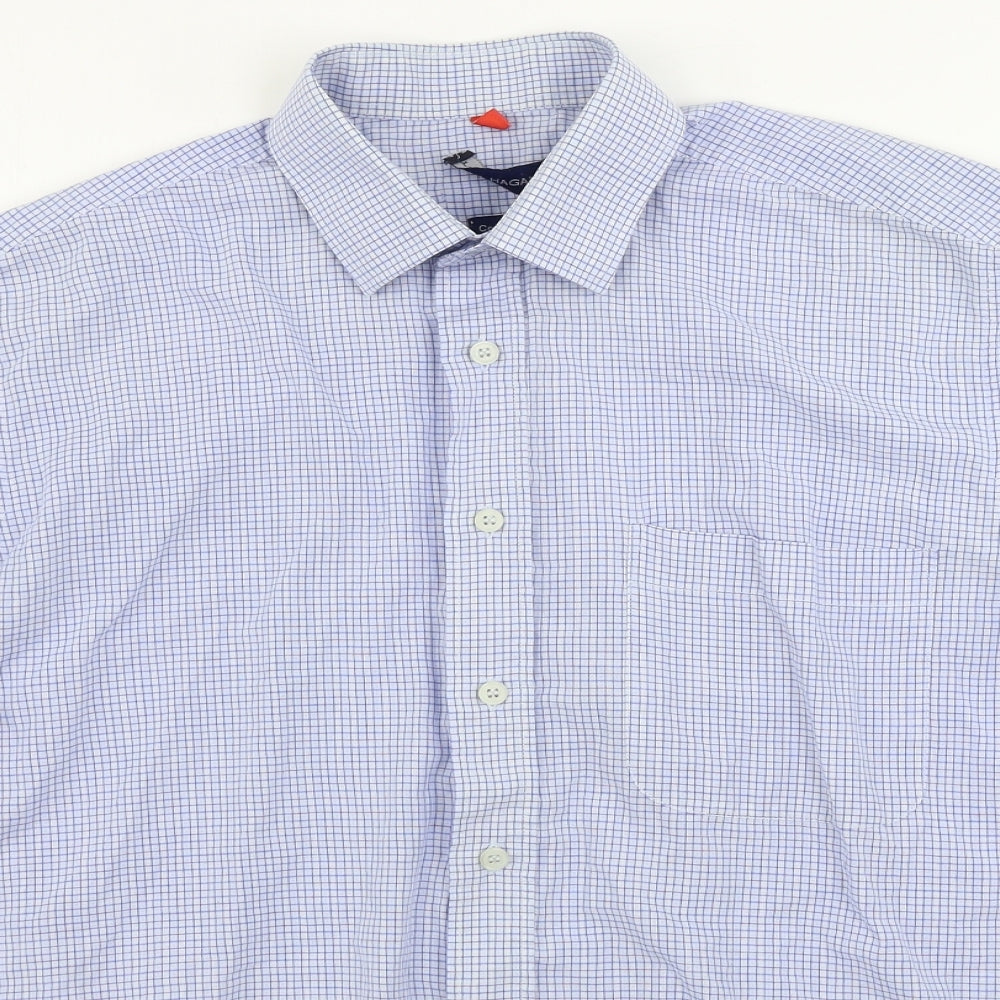 Tom Hagan Mens Blue Check   Button-Up Size M