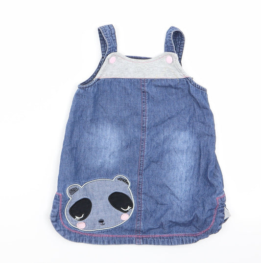 Nutmeg Baby Blue Animal Print  Pinafore/Dungaree Dress  Size 9-12 Months  - Nutmeg, Panda Face Logo