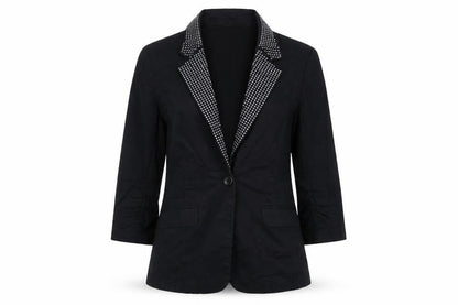 Kenji Womens Black  Ramie Jacket Blazer Size 14  - Embellished Collar