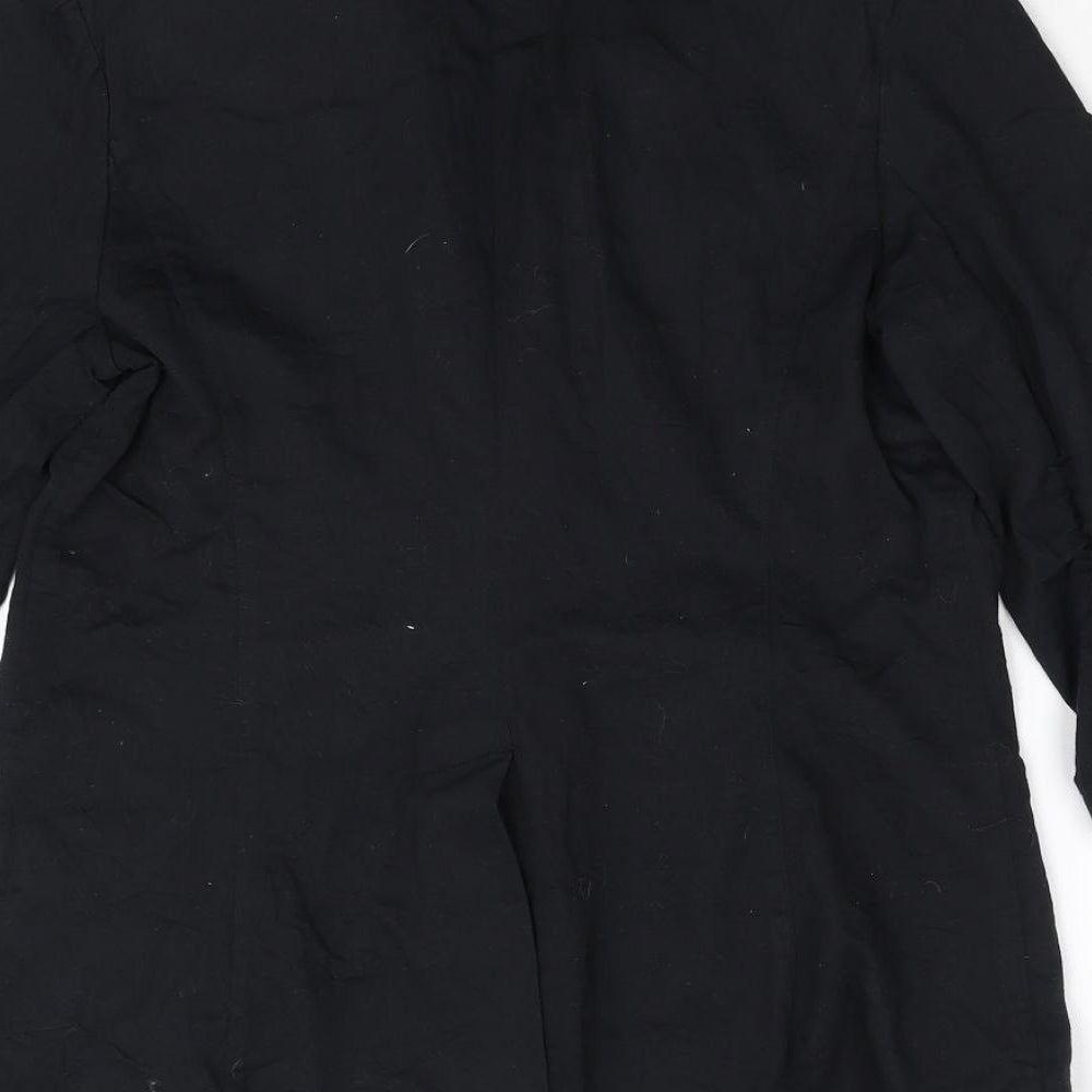 Kenji Womens Black  Ramie Jacket Blazer Size 14  - Embellished Collar
