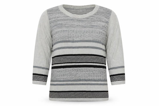 Front view of Alexara women’s grey striped jumper, size L