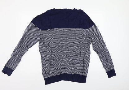 F&F Mens Blue Striped  Pullover Jumper Size XL