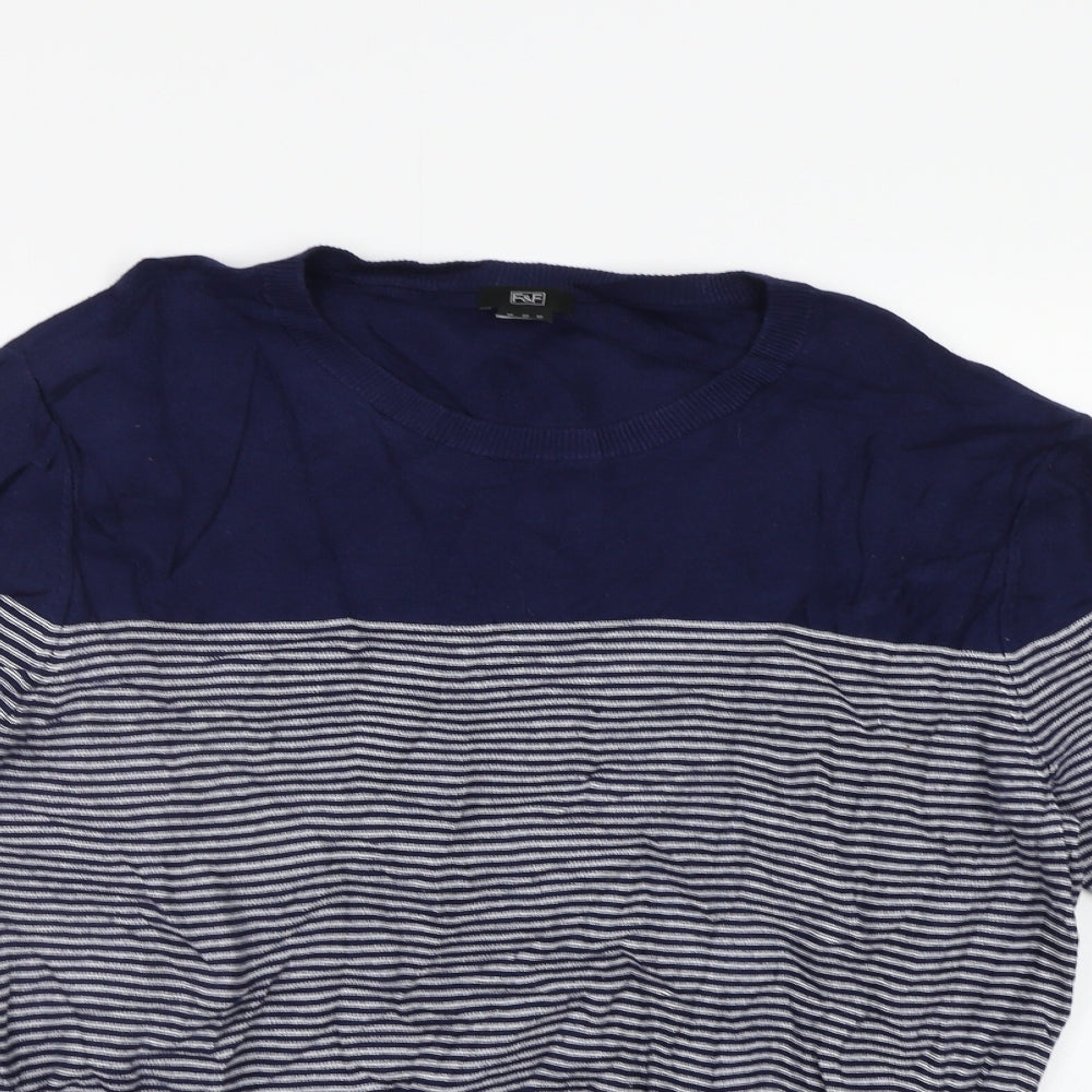 F&F Mens Blue Striped  Pullover Jumper Size XL
