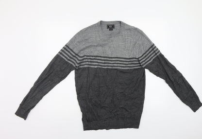 F&F Mens Grey Striped  Pullover Jumper Size S