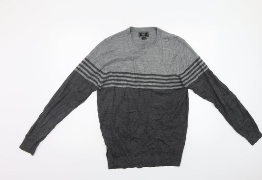 F&F Mens Grey Striped  Pullover Jumper Size S