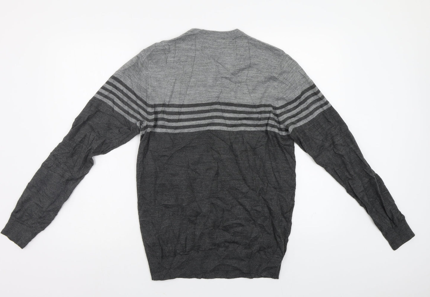 F&F Mens Grey Striped  Pullover Jumper Size S