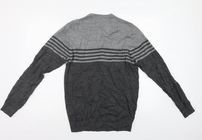 F&F Mens Grey Striped  Pullover Jumper Size S