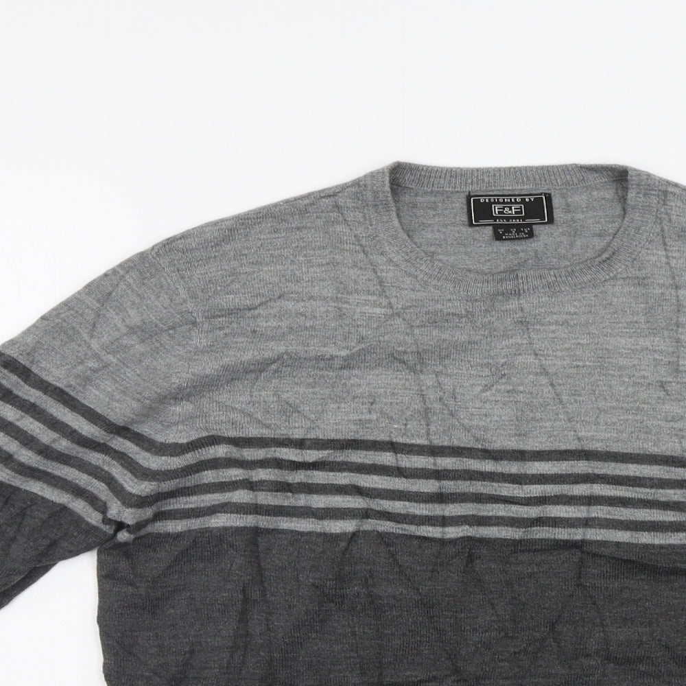 F&F Mens Grey Striped  Pullover Jumper Size S