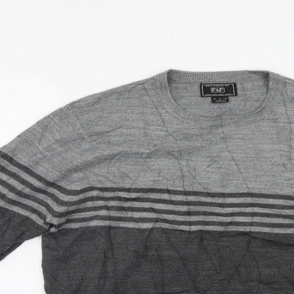 F&F Mens Grey Striped  Pullover Jumper Size S