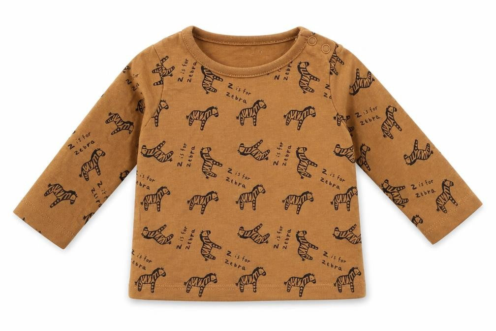 Front view of F&F Baby Brown Animal Print Basic T-Shirt, size 0-3, Months