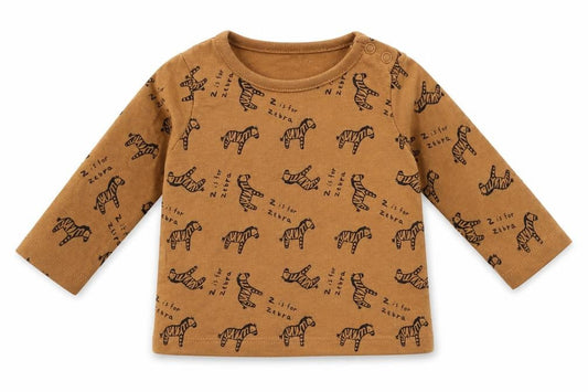 Front view of F&F Baby Brown Animal Print Basic T-Shirt, size 0-3, Months