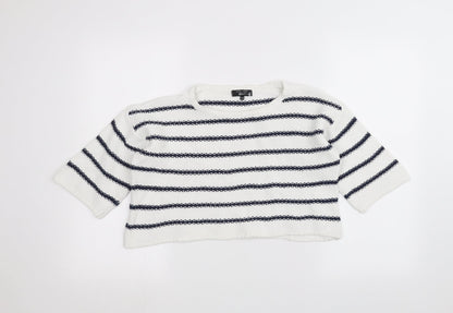 New Look Girls White Striped  Pullover Jumper Size 12-13 Years