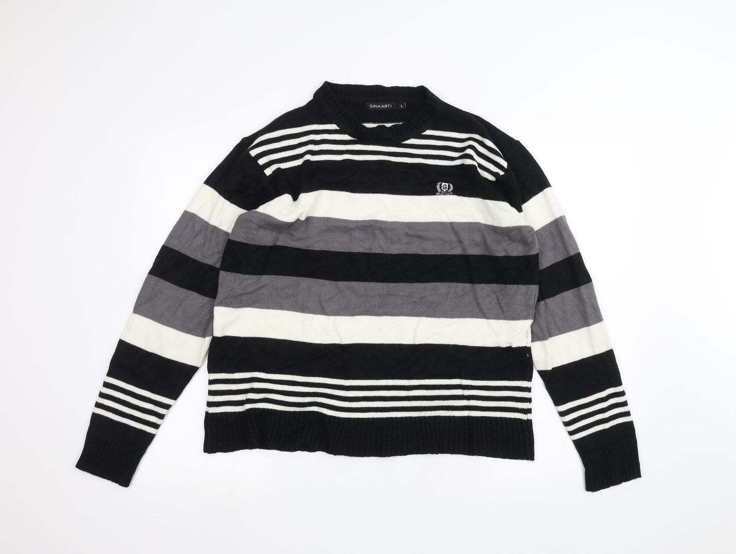 Ginaarti Mens Black Striped  Pullover Jumper Size L