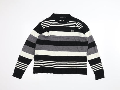 Ginaarti Mens Black Striped  Pullover Jumper Size L