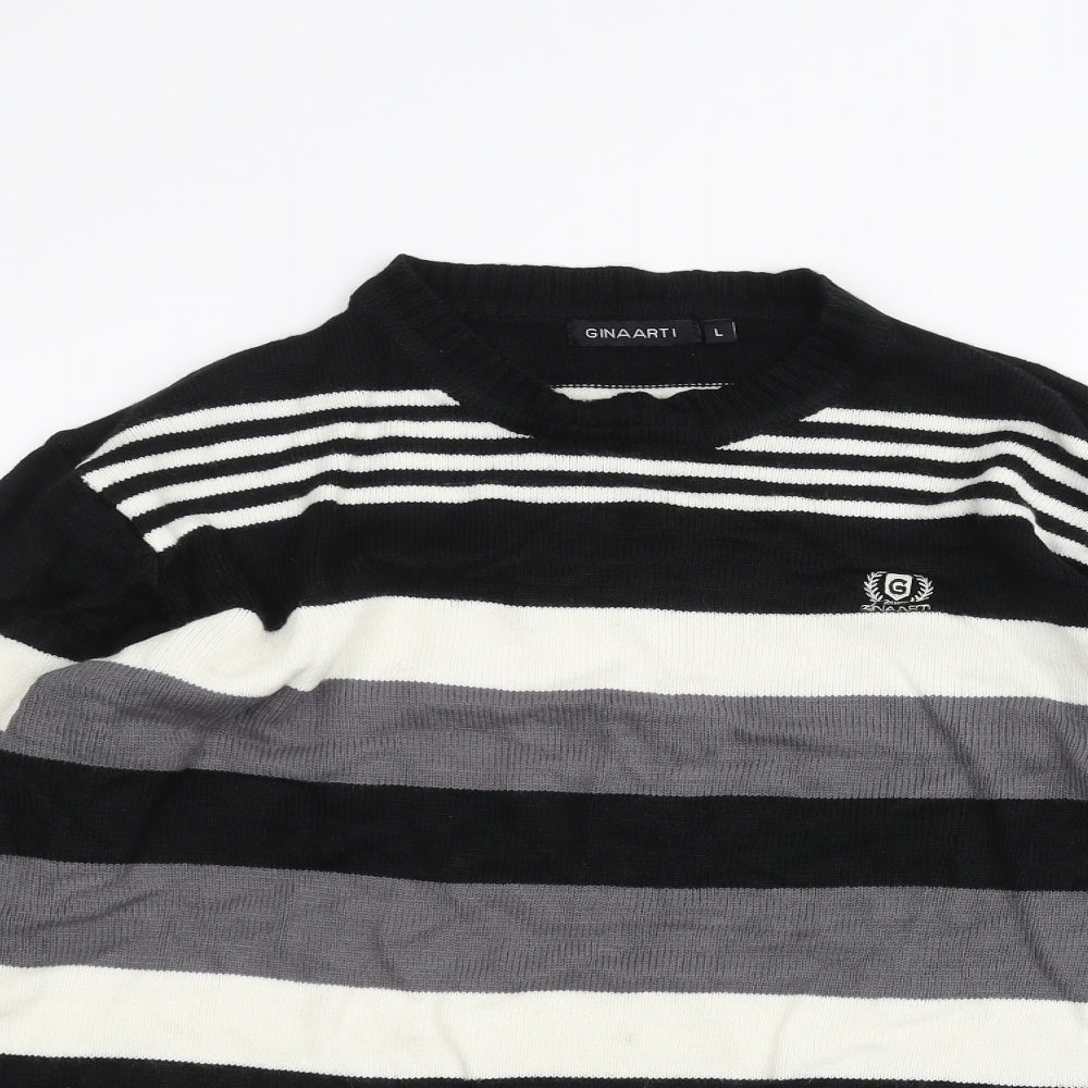 Ginaarti Mens Black Striped  Pullover Jumper Size L