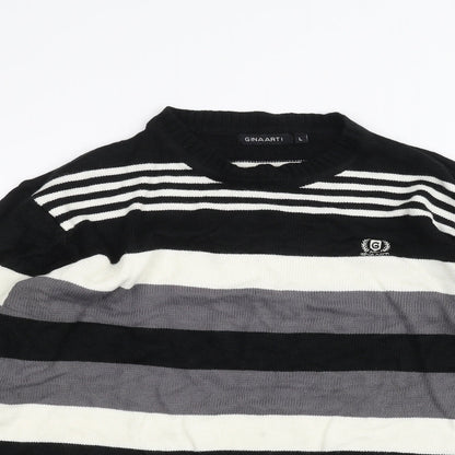 Ginaarti Mens Black Striped  Pullover Jumper Size L
