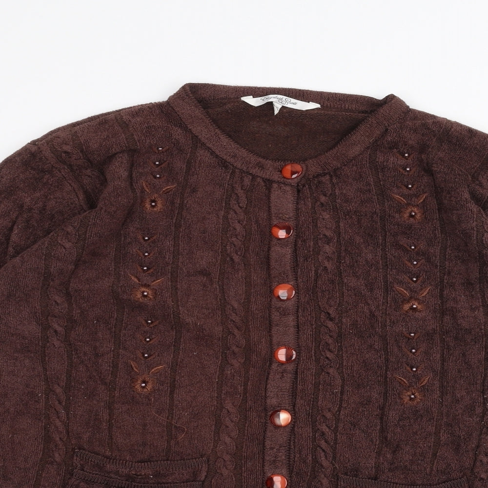 Close-up detail of elizabeth scott women’s brown jacket, size L
