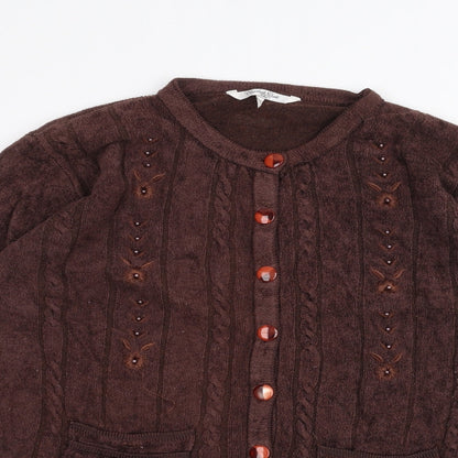 Close-up detail of elizabeth scott women’s brown jacket, size L