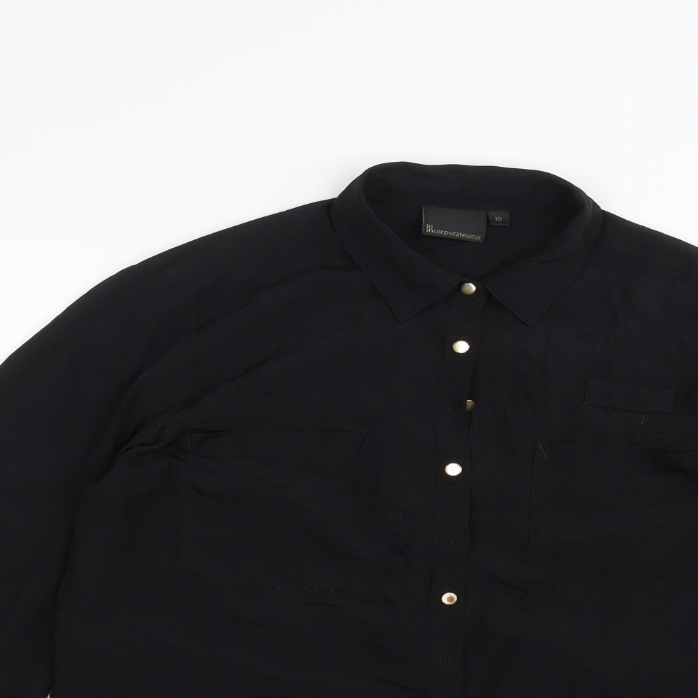 Womens UK Size 10 Incorporatewear Black Basic Button-Up