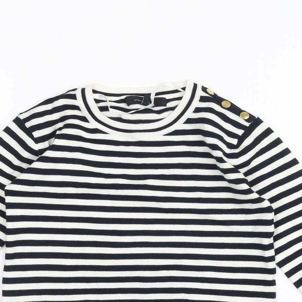 Atmosphere Womens White Striped  Basic T-Shirt Size 8