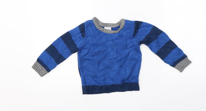 Mini Club Boys Blue Striped Knit Pullover Jumper Size 2-3 Years