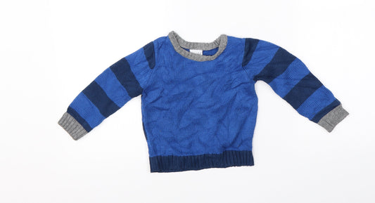 Mini Club Boys Blue Striped Knit Pullover Jumper Size 2-3 Years