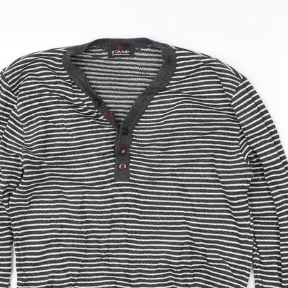 Stamp Womens Grey Striped Knit Pullover Jumper Size 4