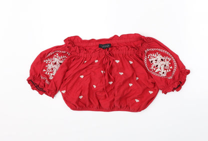 Womens UK Size 8 Topshop Red Basic Blouse