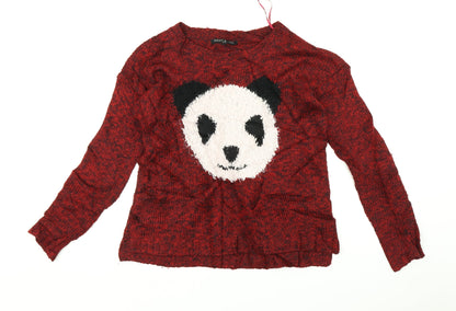 Heart and Soul Womens Red   Pullover Jumper Size 10  - panda face