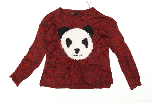 Heart and Soul Womens Red   Pullover Jumper Size 10  - panda face