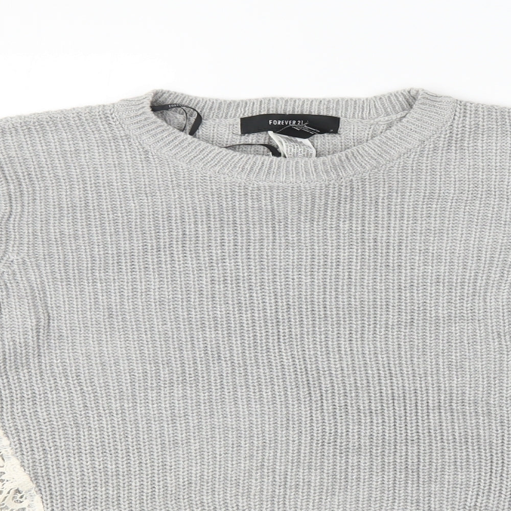 FOREVER 21 Womens Grey Floral  Pullover Jumper Size S