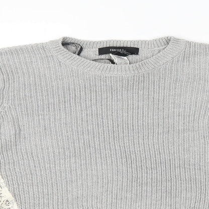 FOREVER 21 Womens Grey Floral  Pullover Jumper Size S