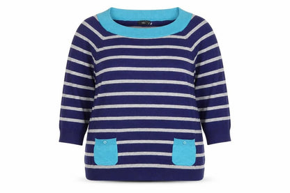 M&Co Womens Blue Striped  Pullover Jumper Size 18