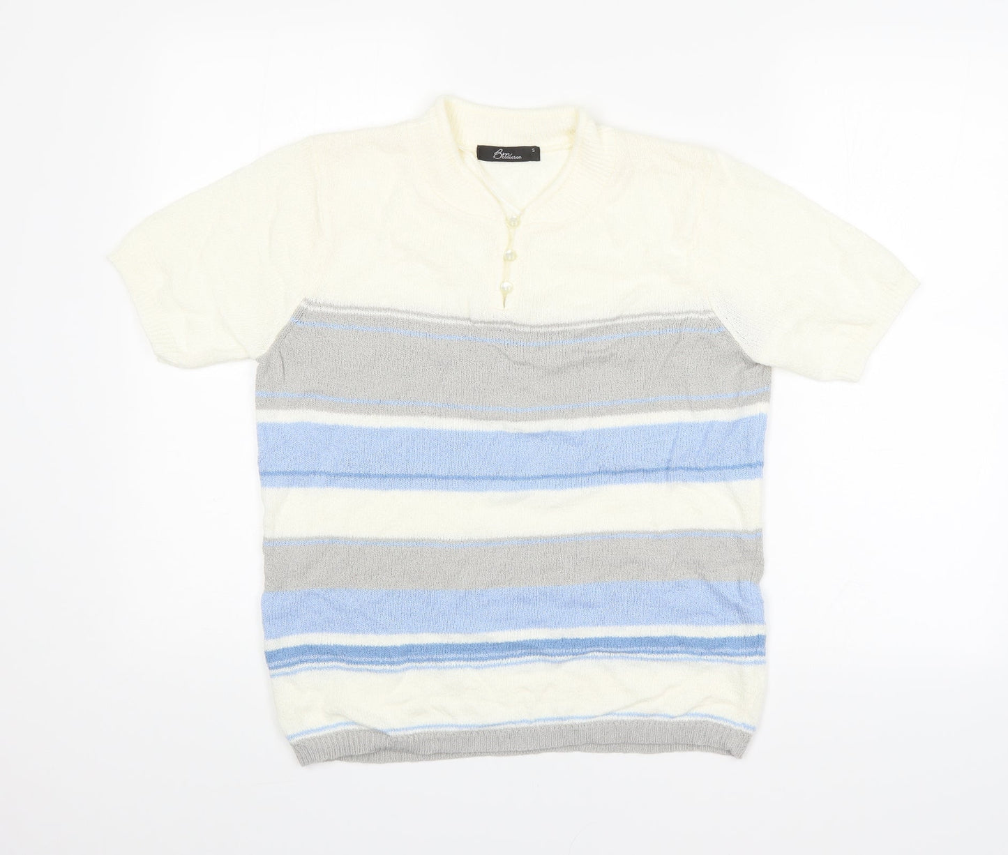 BM Mens Multicoloured Striped  Pullover Jumper Size S