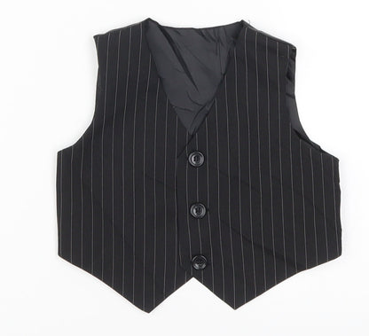 Preworn Boys Black Striped  Jacket Waistcoat Size 3-6 Months