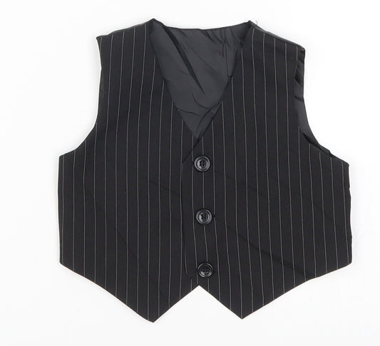 Preworn Boys Black Striped  Jacket Waistcoat Size 3-6 Months