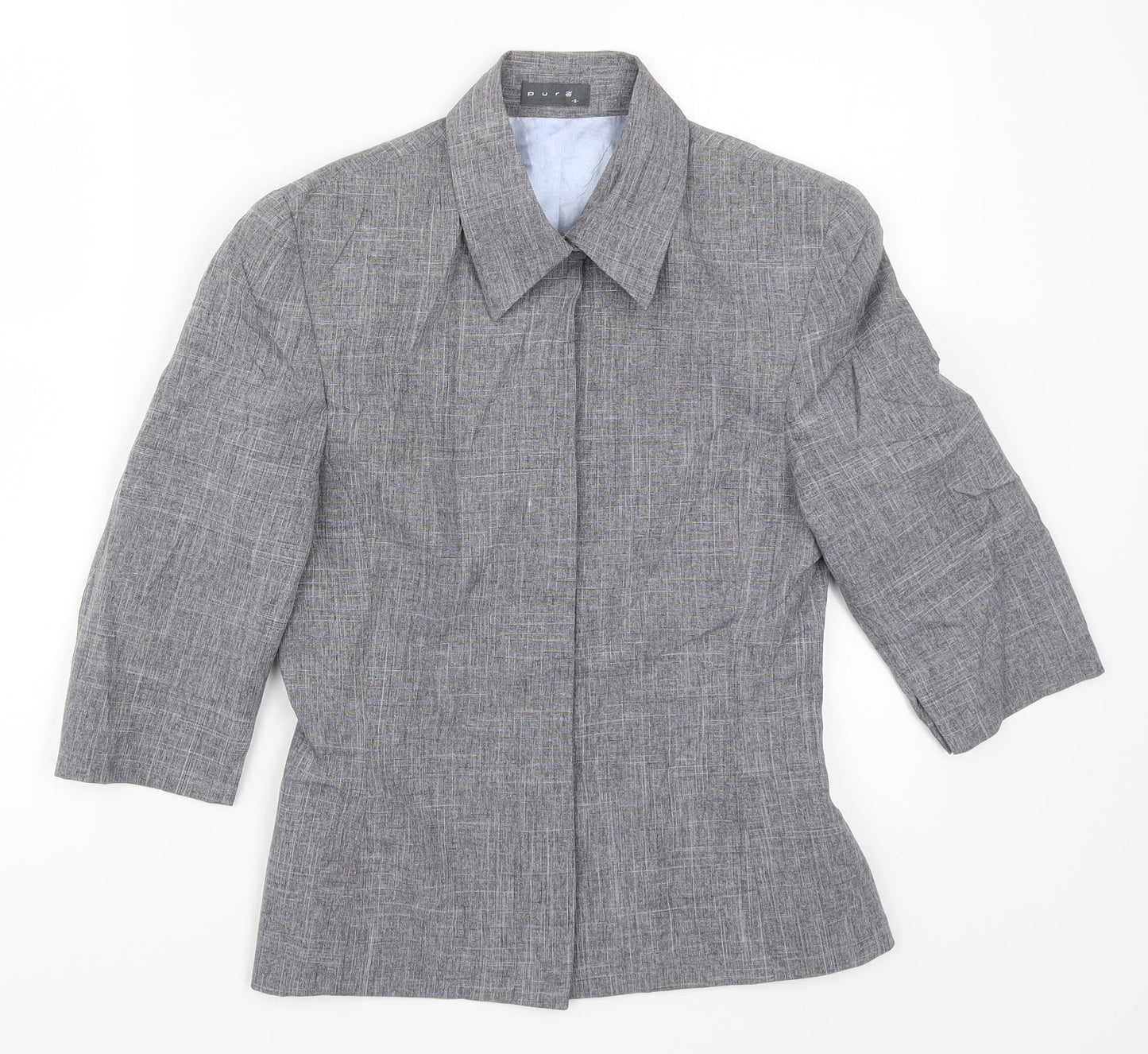 Womens UK Size S Pure Grey Basic Button-Up